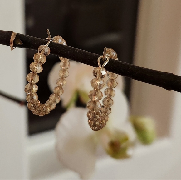 Handmade by cck Jewelry - Champayne Cryatal Like Hoop Earrings